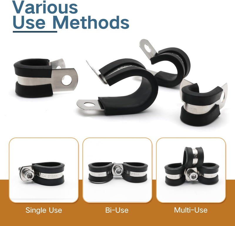 ZIPCCI 1/4 Inch Cable Clamps, 25 Pack Stainless Steel Wire Clamps, Rubber Metal Hose Clamps for Wire Line Clips, Pipe Clamps, Tube clamps (6mm) - Image 4